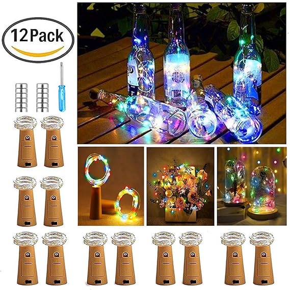 ?12 Stück?Nasharia 20 LEDs 2M Flaschen Licht Mehrfarbig, Lichterkette für Flasche LED Lichterketten Stimmungslichter Weinflas