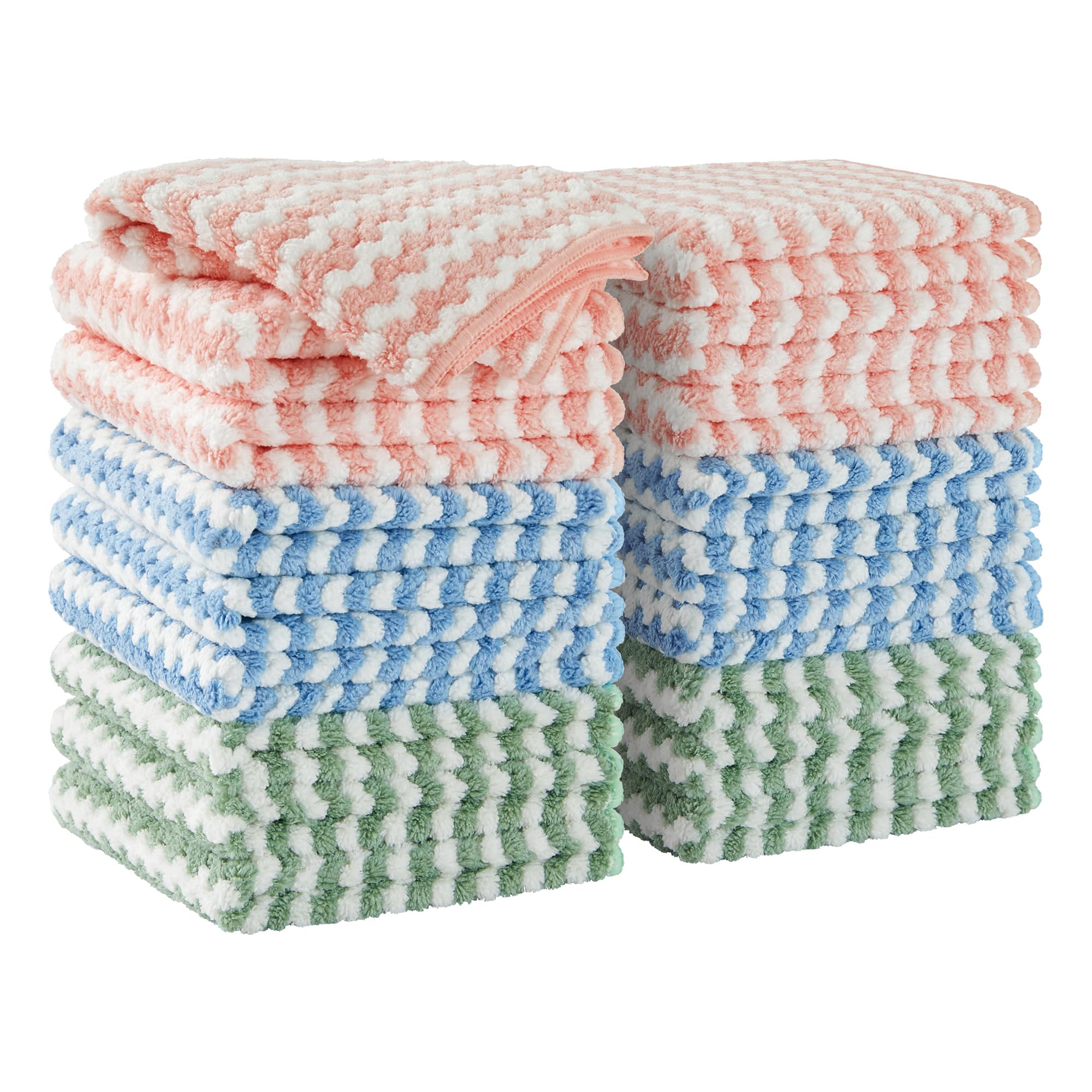 JOYMOOP 18 Pack Microfiber Cleaning Cloth, Kitchen Towels for Dish Drying Washing, Absorbent Streak Free Lint Free Rags for Cleaning, Reusable and Washable Towels - 10
