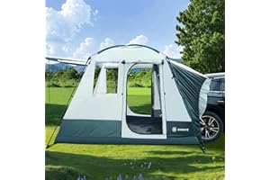 ShinHye SUV Tent for Camping with Porch, Waterproof PU5000mm Spacious 5 Person Car Tents for Camping SUV, Includes Rainfly and Storage Bag for Family Outdoor, 9.8' W X 9.8' L X 7.3' H, Green