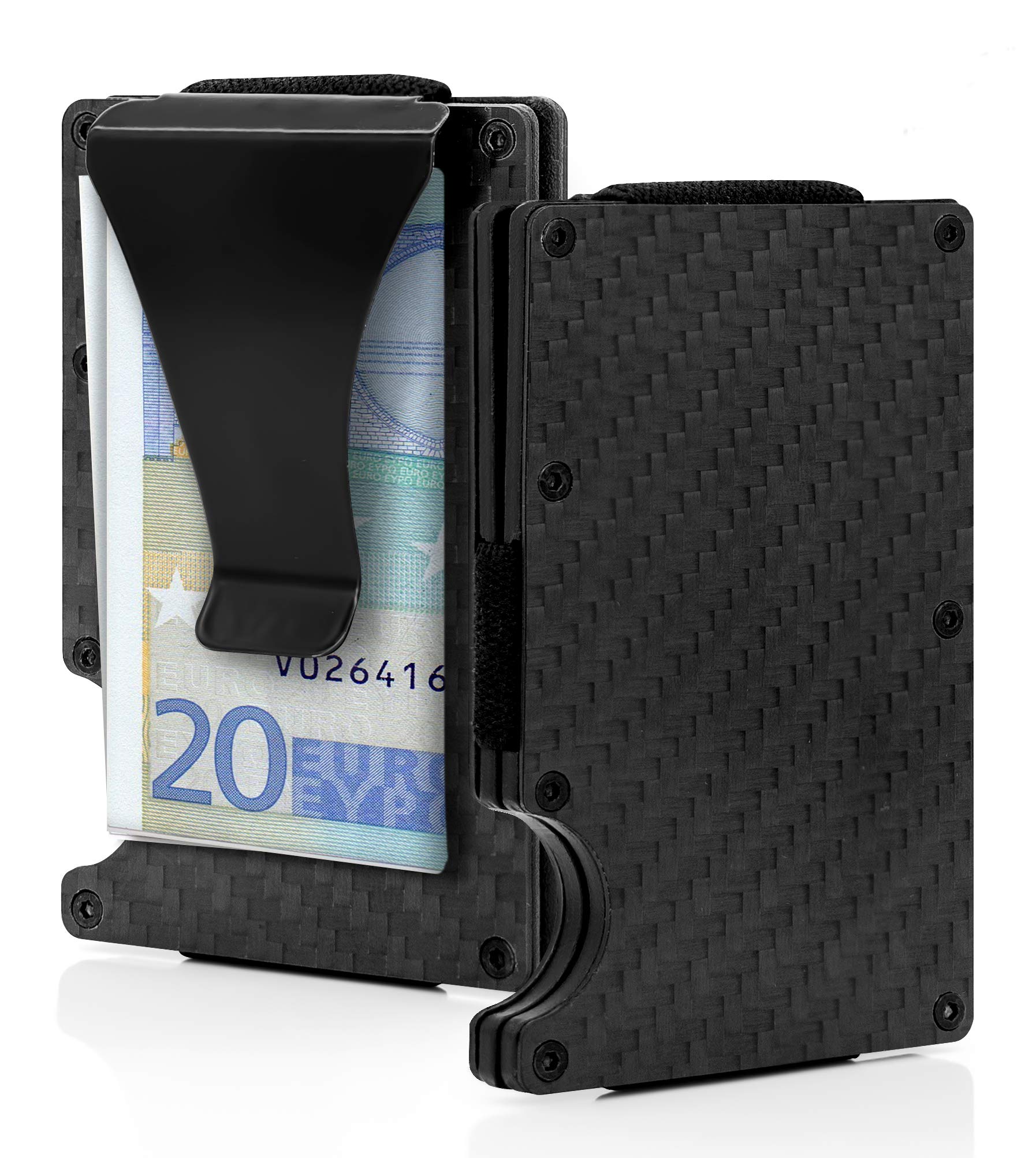 Credit Card Holder RFID & NFC Blocking Pop Up with Elastic - Thin and Hard Anti Scan Wallet with Money Clip - Smart Card Organizer and Protector