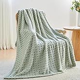 NEWCOSPLAY Super Soft Throw Blanket Green Premium Silky Flannel Fleece 3D Waffle Checkered Lightweight Bed Blanket All Season Use (Sage Green, Throw(50"x70"))