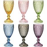 Chaos Coordinator Colored Wine Glasses set of 6 glass goblets, Vintage Water Goblets Glasses, Drinking Stemware Beverage Cups for Party, Bar, Champagne, Juice, Beer, Cocktail, Embossed Design