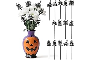TICIAGA Halloween House Wooden Picks - 14PCS Haunted House Double-sided Decorative Pick for Home Vase Filler Wood Silhouette Black Pumpkin Boo Ghost House Floral for Halloween Party Home Kitchen Decor