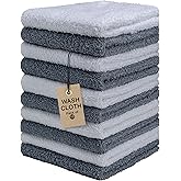 Textila Terry Washcloths – 12x12 Inches – Pack of 10 – Grey & White – Highly Absorbent, Soft Feel and Multipurpose Cotton Wash Cloths for Everyday Use