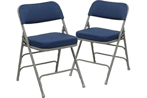 Flash Furniture Hercules Series Metal Folding Chairs with Cushioned Seat, Fabric Upholstered Event Chairs with 300-lb. Static Weight Capacity, Set of 2, Navy