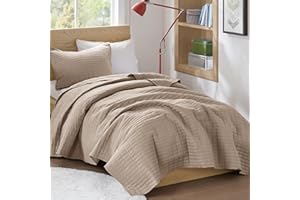 Comfort Spaces Kienna Quilt Set- Double Sided Stitching Design Summer Blanket, Lightweight, Soft, All Season Bedding Layer, Matching Sham, Taupe, Coverlet Twin/Twin XL(66"x90") 2 Piece