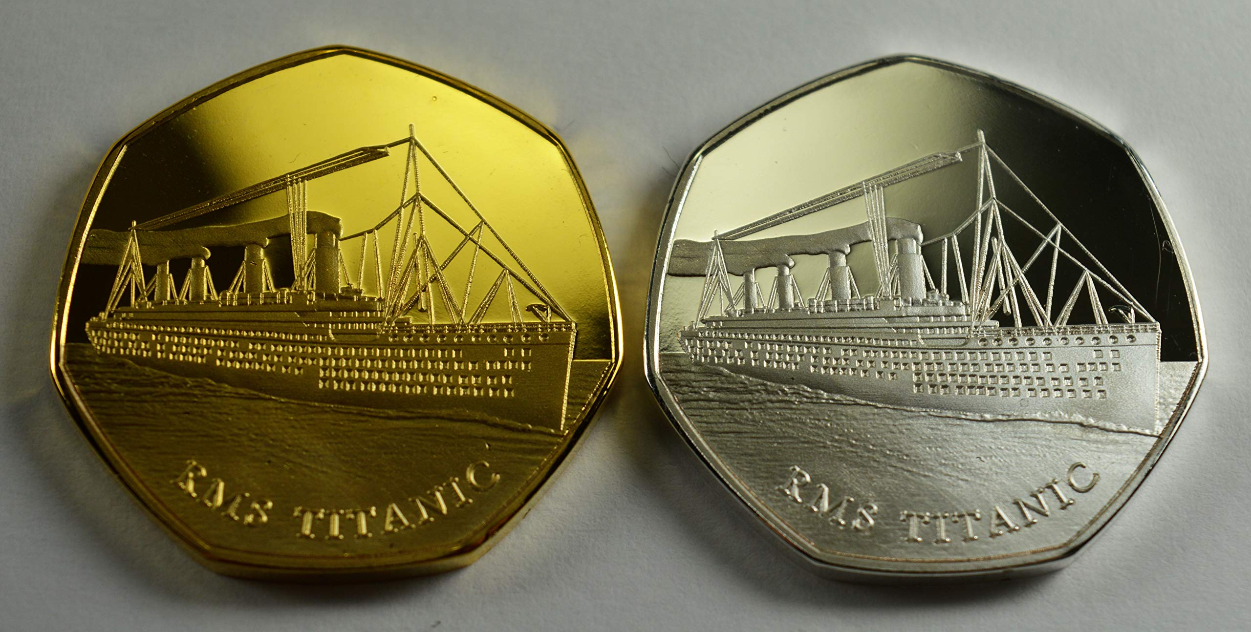 Pair of RMS TITANIC, WHITE STAR LINE Silver & 24ct Gold Commemorative Coins Albums/50p Collectors, Coin Hunt