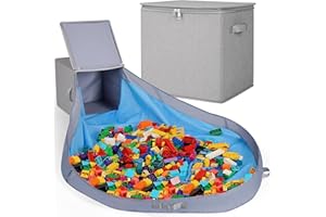 SAM AND MABEL Toy Storage Basket and Play Mat – 13" x 13" x 13" Stackable and Collapsible Cubby Box Organizers for Kids Playroom, Nursery Storage Bins for Boys and Girls (Warm Grayish Beige)
