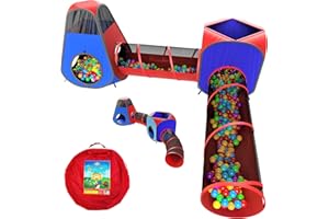 Playz 4pc Pop Up Play Tent and Tunnel Bundle for Toddlers and Kids - Indoor & Outdoor Playhouse with Storage Bag, Red & Blue