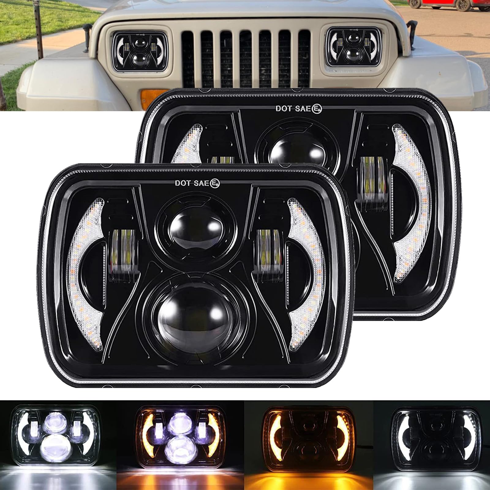Photo 1 of YUGUANG 5x7 7x6 LED Headlights, H6054 LED Headlights Hi/Low Beam DRL Amber Turn Signal DOT Approved, 2PCS