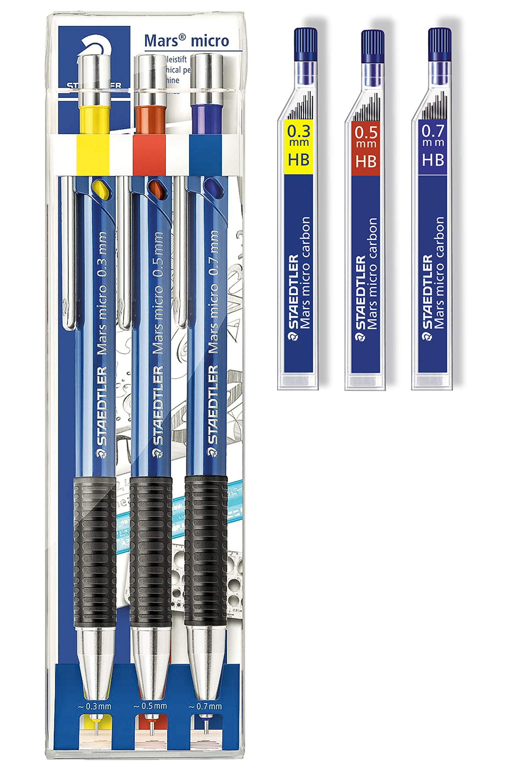 Staedtler Marsmicro 775SCWP3, 0.3–0.7 mm, Set of 3, Coloured (1, incl. Refills 03 HB, 05 HB, 07 HB)