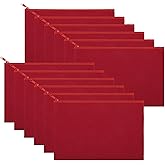 Sinzip 12 Pieces Cotton Canvas Makeup Bag, Multipurpose Cosmetic Bag with Zipper Travel Toiletry Pouch, Blank DIY Craft Bag (Red, M)
