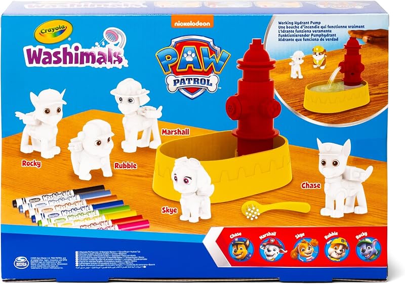- Washimals Paw Patrol, Conjunto de Atividades com 5 Cachorros, 8 Marcadores Laváveis, Banho de Água, Escova, Brincadeira e Presente para Crianças a partir dos 3 anos, 74-0291