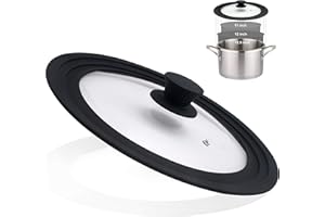 WALFOS Universal Lid for Pots, Pans and Skillets - Tempered Glass with Heat Resistant Silicone Rim, Fits 11", 12" and 12.5" Diameter Cookware