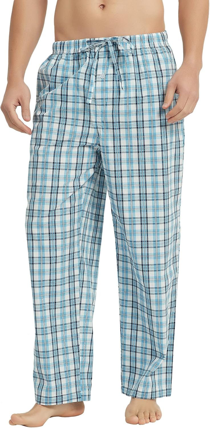 Vulcanodon Men's Cotton Woven Pajama Pants, Soft Lounge Pajama Pants with Big Pockets for Men Plaid Pj Bottoms at  Men’s Clothing store