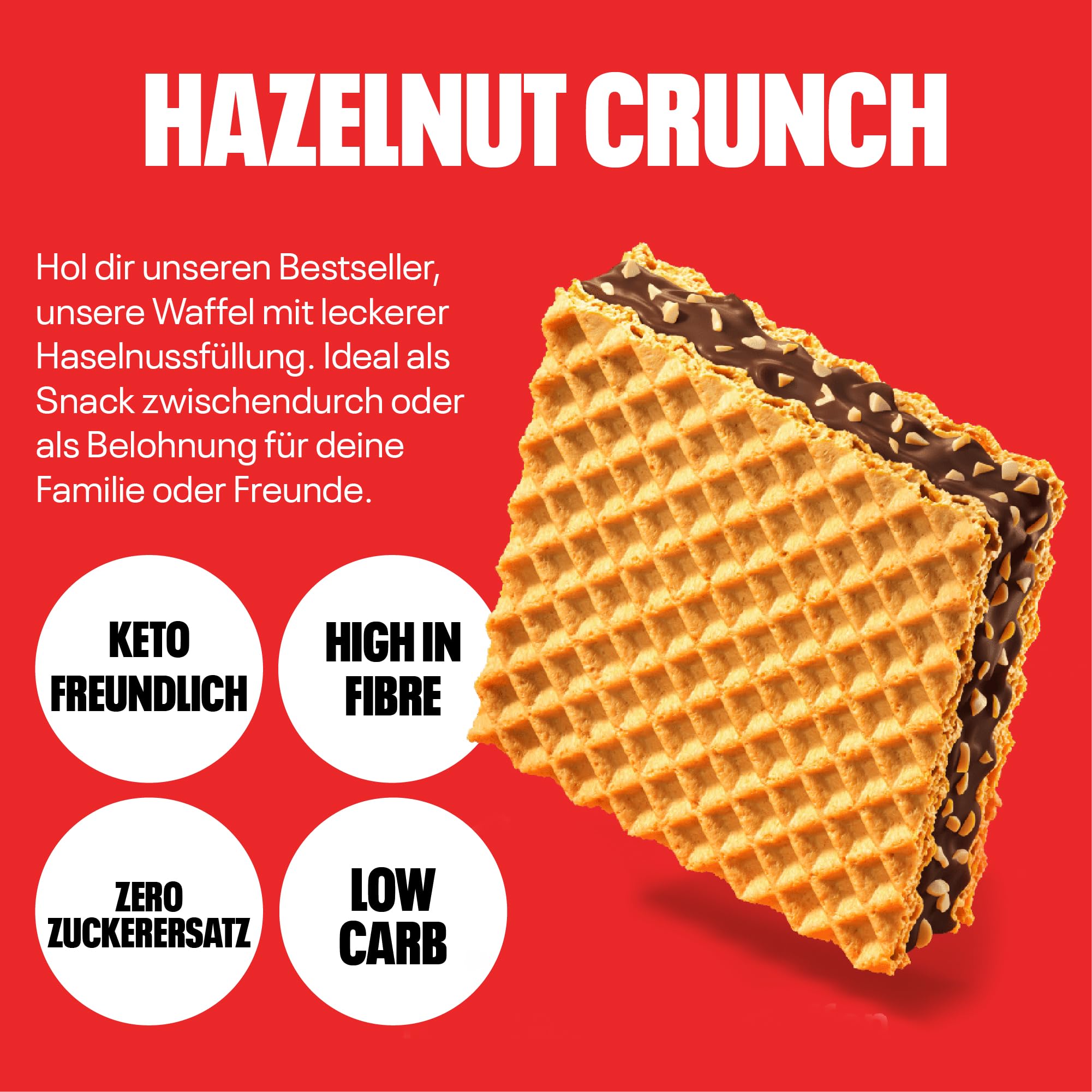 NEOH Low Carb Waffeln Haselnuss Schokolade - 1 g Zucker / 95 kcal - Ohne Zuckerzusatz - 21 g (24er Pack) - Hazelnut 2