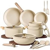 CAROTE 25pcs Ceramic Cookware Set, Pots and Pans Set with Detachable Handle | Non-Stick, Non-Toxic, PFAS &amp; PFOA Free, Induction Compatible, Dishwasher &amp; Oven Safe, Space Saving, Camping Cooking, Oatmeal