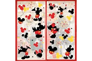 Mfault Christmas Cartoon Mouse Window Clings 9 Sheets, 2024 New Year Xmas Mouse Balloons Decal Bedroom Decorations, Fireworks Stars Ornaments Kids Toddlers Playroom Classroom Decor