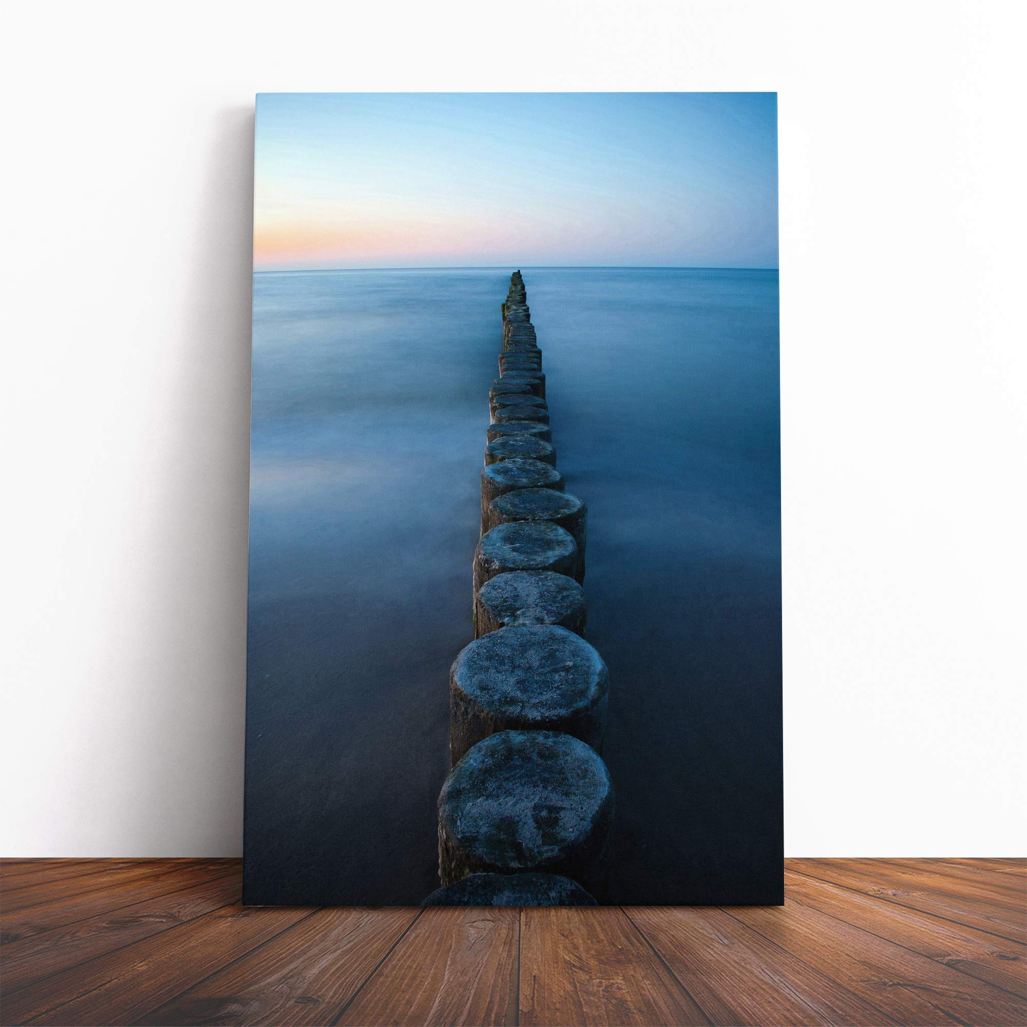 Groynes Evening Sun Baltic Seascape Canvas Print | Gallery Wrapped 30mm Frame Wall Art | 20x14 inches | Ready to Hang | Modern Seascape Picture | Living Room Bedroom Lounge Office