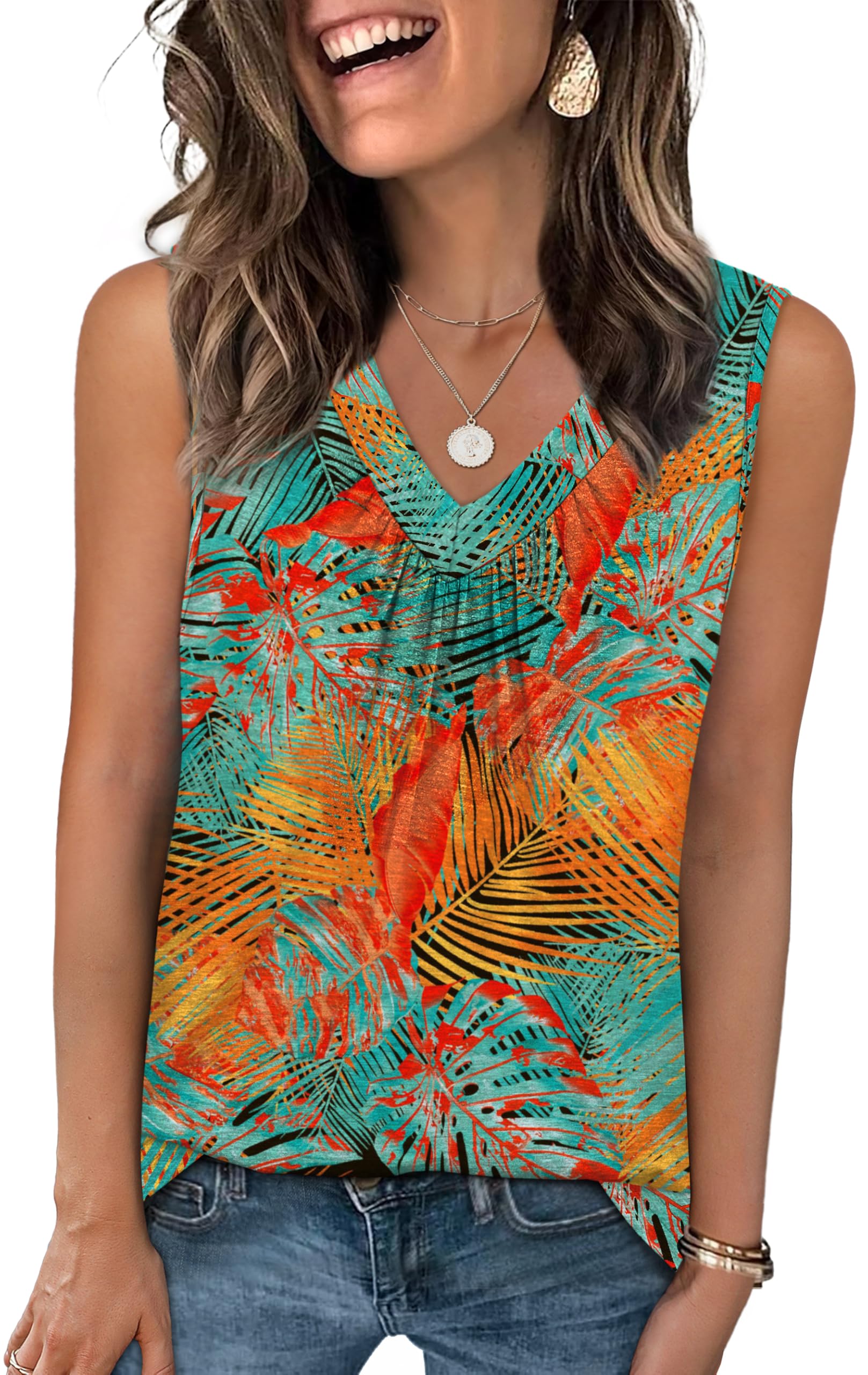 OFEEFAN Womens Summer Tops V Neck Tank for Women