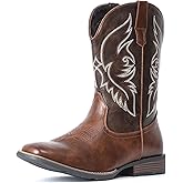 IUV Cowboy Boots For Men Square Toe Western Boot Durable Retro Classic Embroidered Pull On Boot Slip Resistant Country Boots