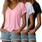 Ficerd 3 Pack Women's Dolman Sleeve Tops V Neck Summer Trendy T Shirts Dressy Casual Loose Fit Basic Tees