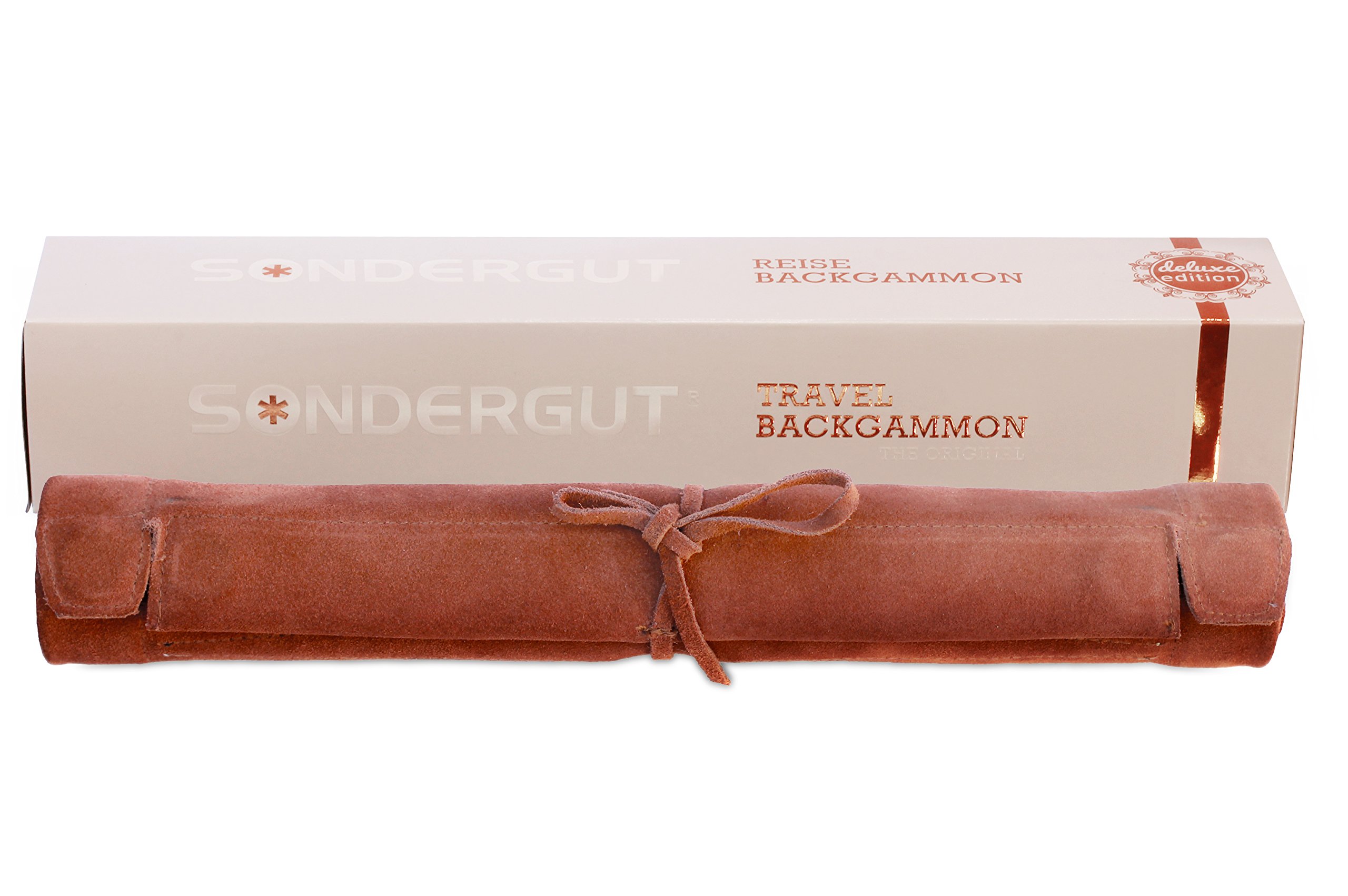 Sondergut Roll-up Portable Suede Deluxe Backgammon Game Set- Elegant Design - Pop-Up Playing Field - Ideal for RV Travel, Cruise, Airplane, Camping, Backpacking, Road Trips, Etc.