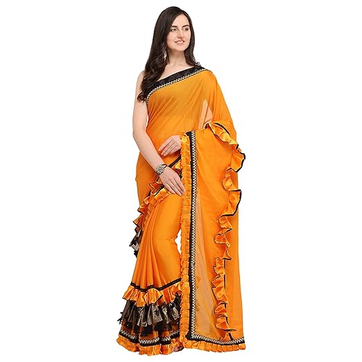 Womanista Womens crepe with blouse piece 7510 Sarees (FS9808_ Mustard_ Onesize)