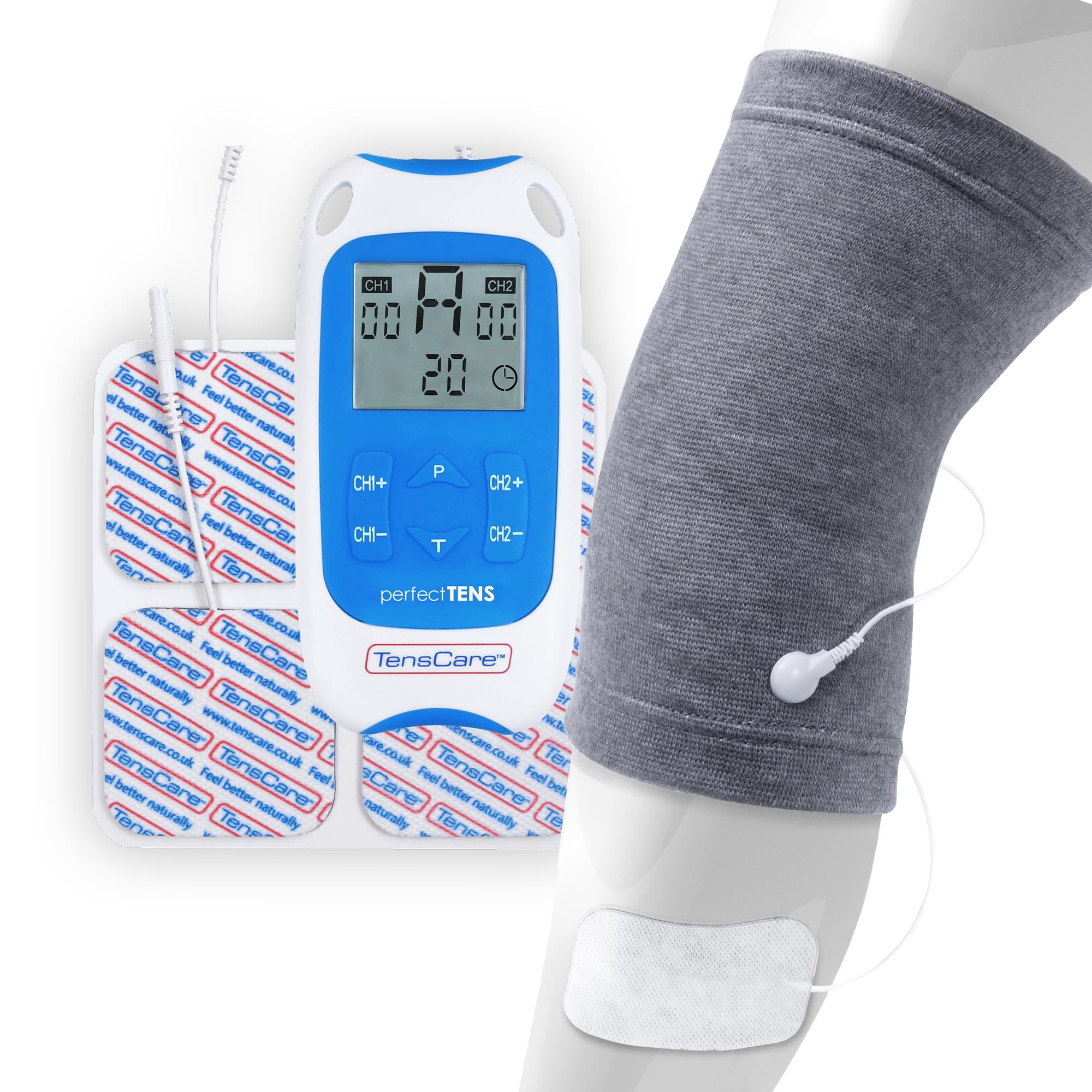 TensCare Perfect TENS - Clinically Proven TENS Device for Pain Relief of The Back, Hip, Leg, Arm Aswell as Arthritis and Sciatica. Includes Kneestim for Arthritis and Pain in The Knee