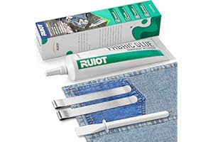 RUIOT Fabric Glue Permanent, 60 ML Liquid Stitch Washable Fabric Glue for Patches, Rhinestones, Denim, Leather. Clear Adhesive for Clothing.