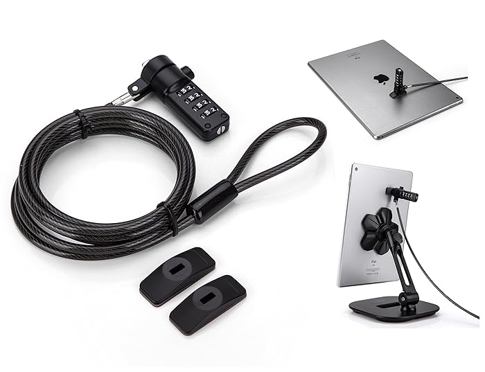 AboveTEK iPad Lock Security Cable w/Adhesive Plates, 6-Ft Keyless 4 Digit Combination Tablet Lock Kit, Anti-Theft Hardware Locking Cable for iPhone Cell Phone MacBook Laptop in Showroom Retail Stores AboveTEK iPad Lock Security Cable w/Adhesive Plates, 6-Ft Keyless 4 Digit Combination Tablet Lock Kit, Anti-Theft Hardware Locking Cable for iPhone Cell Phone MacBook Laptop in Showroom Retail Stores