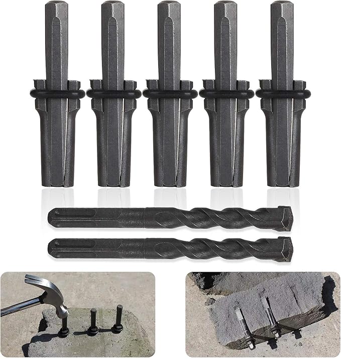 8 PCS Stone Splitter with 2 PCS Rotary Hammer Drill Bit 5/8'' Heavy Duty Wedge and Feather Shims