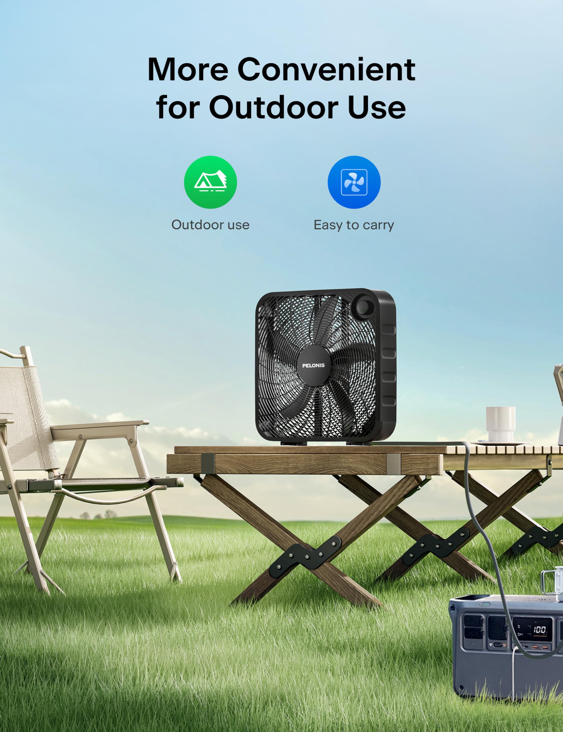 PELONIS 20 Inch Box Fan – 3 Speeds, Window Fans, Floor or Tabletop, 25ft/s, 2025 Upgraded, Superior Air Throw (2295 CFM), Lightweight, 5 Blades, Fans for Bedroom, Office, Living Room, Garage