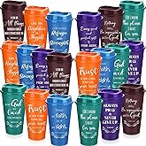 Skylety 40 Pack Christian Gifts for Men Women 16oz Reusable Bible Verse Tumbler Bulk Plastic Coffee Cups with Lids Inspirational Religious Church Gifts for Valentine Easter Birthday (Retro Color)