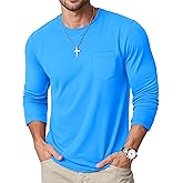 MAGCOMSEN Men's Long Sleeve Shirt with Pocket Cotton Crew Neck Shirts Casual Lightweight T-Shirt
