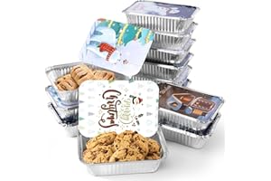XIAFEI Kitchen Christmas Cookie Tins, 32 Piece, Foil Pans with Covers Takeout Pans for Holiday Festival Christmas,For Gift Giving in 4 Holiday Designs-5" x 7" x 1.5"