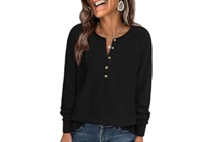 PRETTYGARDEN Women's Long Sleeve Waffle Knit Shirts 2025 Fall Casual Button Up Henley V Neck Tunic Tops Loose Fit Basic Tees