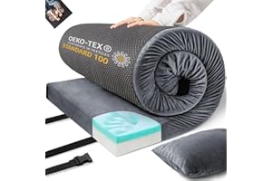 JOUHA Memory Foam Camping Mattress Sleeping Pad,3 Inch Waterproof Camping Mat to Portable Roll Up Mattress for Floor,Car,Tent Travel,Cot,Soft Thick Sleeping Mat for Kids Adults Camping Sleepover