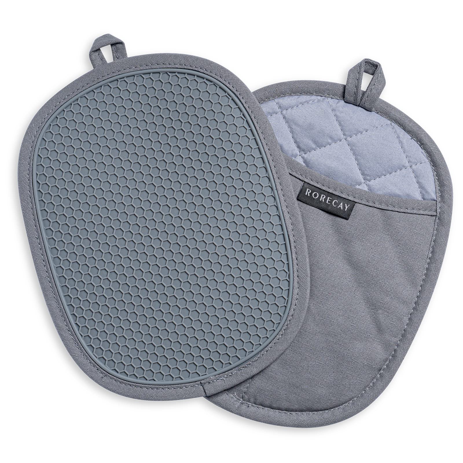 Photo 1 of 2-Pack Silicone Pot Holders for Kitchen Heat Resistant up to 500°F, Non-Slip Large Hot Pads with Pocket, Quilted Liner Trivets for Countertops Hot Pots and Pans (Gray)