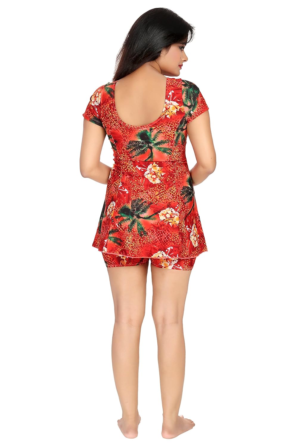 enkay red colour ladies swimwear with divider shorts