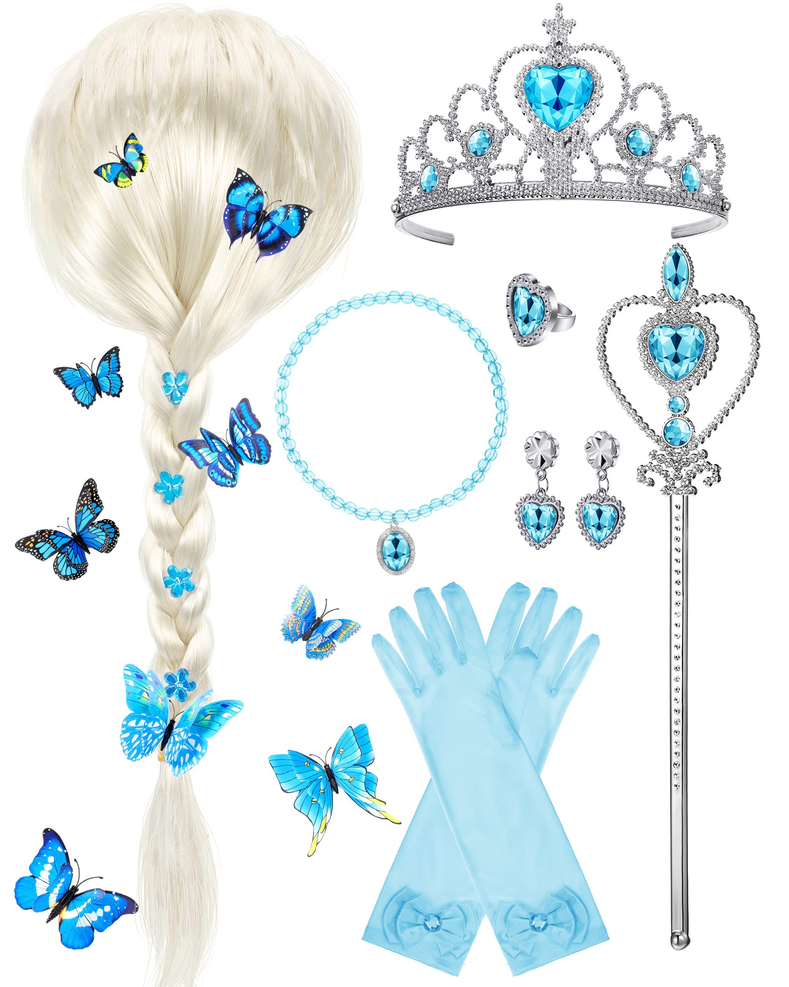 Photo 1 of Sumind Princess Dress up Wig with Butterfly Princess Gloves Braid Pin Crown Wand Necklaces Rings Earrings for Halloween Party(Fresh Color)