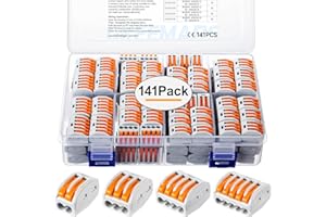GKEEMARS 141Pcs Lever Wire Connectors, Compact Splicing Conductor Connector for Solid Stranded Flexible Wires 28-12 AWG (Orange)