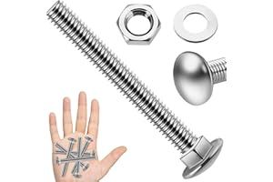 EASTPUK (16 Sets) 1/4-20 x 2-1/2 Carriage Bolts with Nuts and Washers, 304 Stainless Steel Round Head Square Neck 1/4 Carriage Bolts Screws, Full Thread for Outdoor