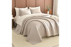 Sanracie Oversized King Quilt Bedspread Sets 120"*120" for Extra Bed, 100% Cotton Linen Colored Cal King Quilt Bedding Set Leaves Quilting Extra Wide Large 3Pcs Coverlet King Size for All Season