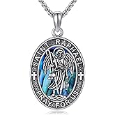 ONEFINITY Saint Necklace 925 Sterling Silver St Raphael/Michael/Jude/Sebastian/Uriel/Dymphna Abalone Shell Pendant Arcangel Christian Religious Amulet Catholic Medallions Jewelry Gifts for Women Men