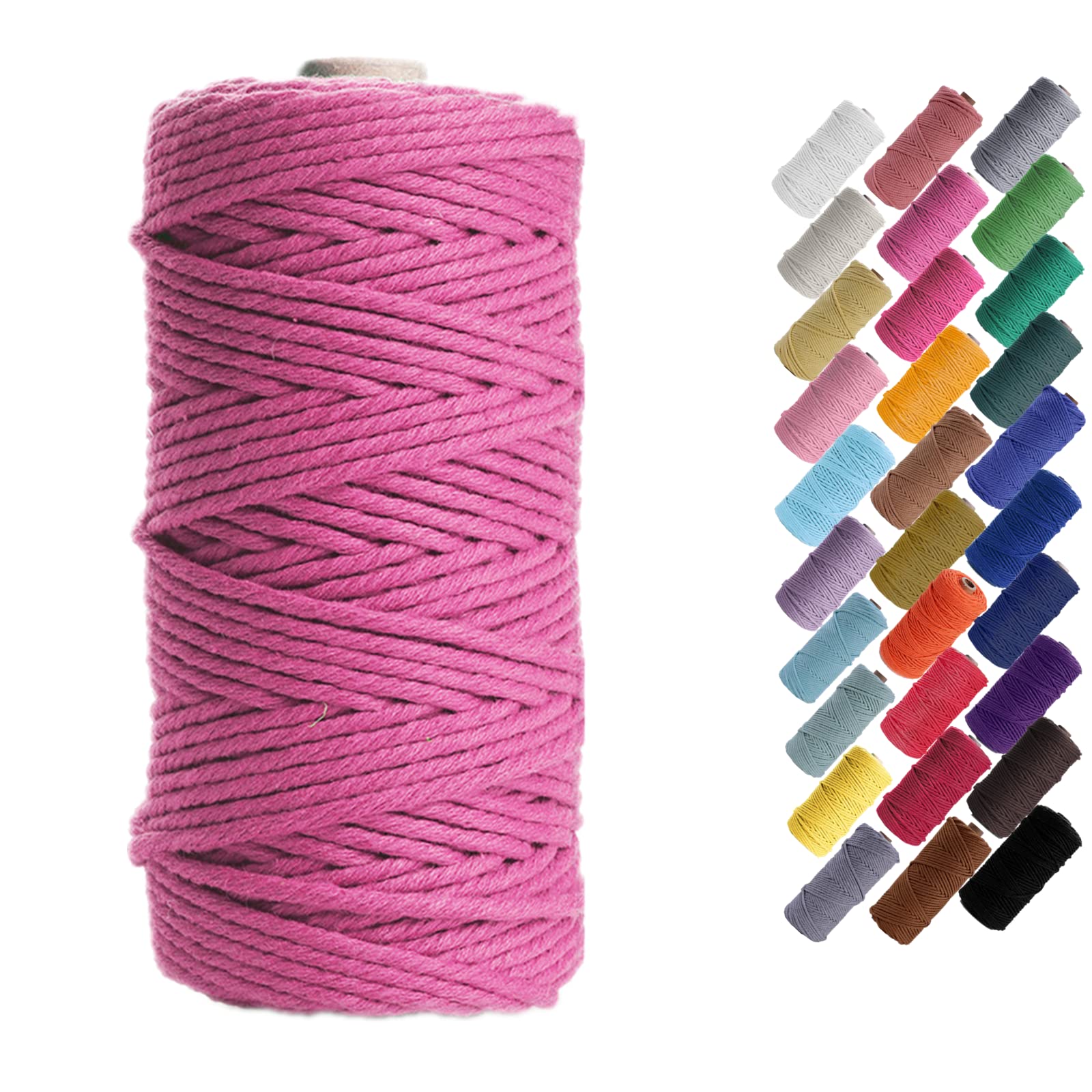 Binwat Macrame Cord Thick Natual Cotton Cord Yarn Macrame Rope Cord Cotton Rope for Wall Hangings, Plant Hangers, DIY Crafts, Home Decorations, Gift Wrapping 3mm x 100m (Pink)