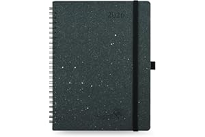 POPRUN 2026 Planner - 2026 Recycled Weekly Planner [Italian Regenrated Leather - Medium Size 6.5'' x 8.5''] - 2026 Weekly Planner with Hourly Schedule, Monthly Tabs-26-WERO7-BGY - Black Grey