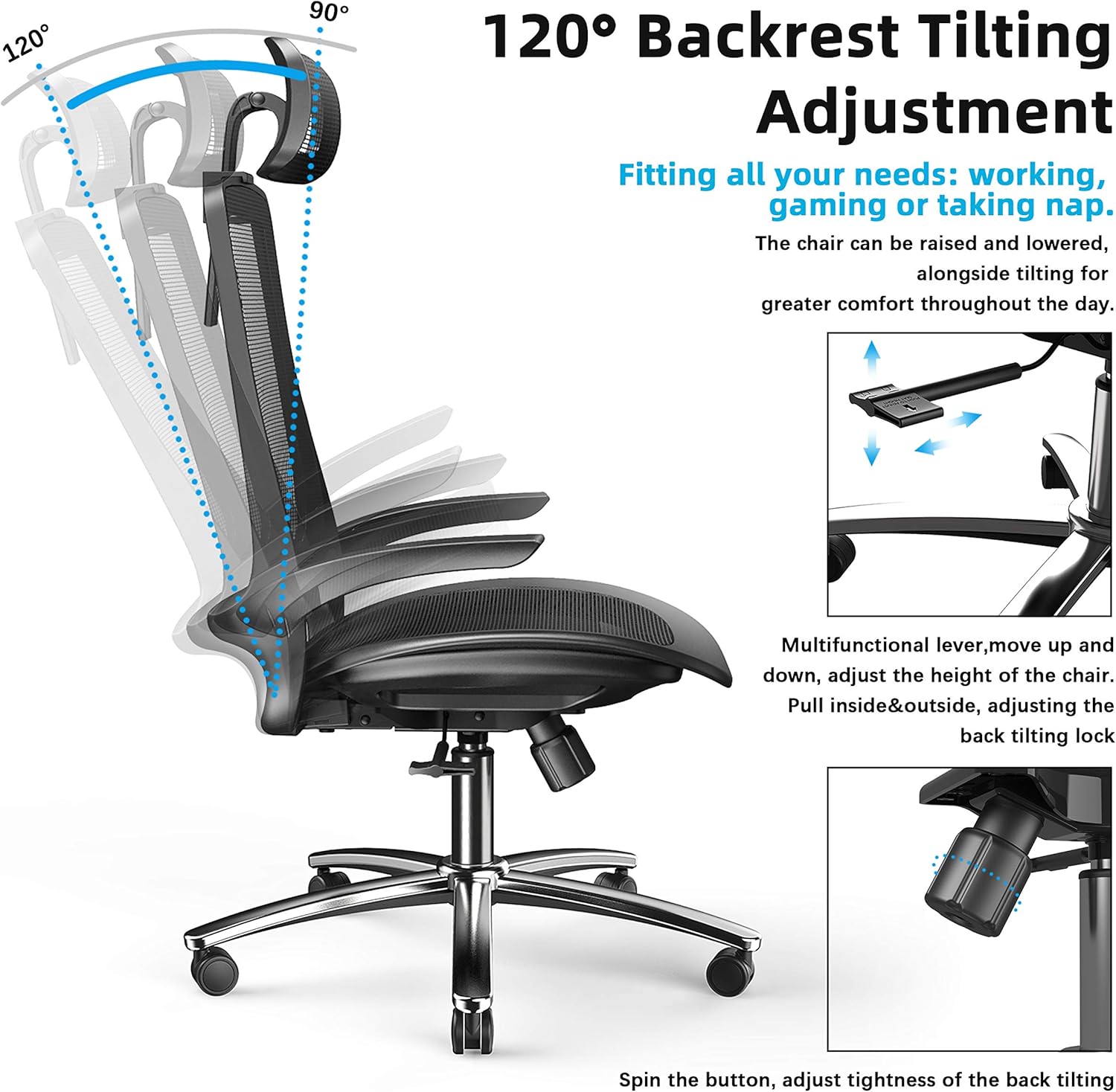 Ergonomic Office Chair with Breathable Mesh Seat -Computer Chair with Adjustable Seat Height and Back Recline - Desk and Task Chair with Firm Arm Rests (Sturdy Chair): Kitchen & Dining