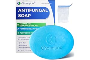 CHARMPOO Antifungal Soap with Itch Relief: Effectively Relieve Itching Burning Cracking Caused by Jock Itch Athlete's Foot Ringworm Rashes - Gentle Acidified Bath Soap for Adults and Kids 4.5 oz