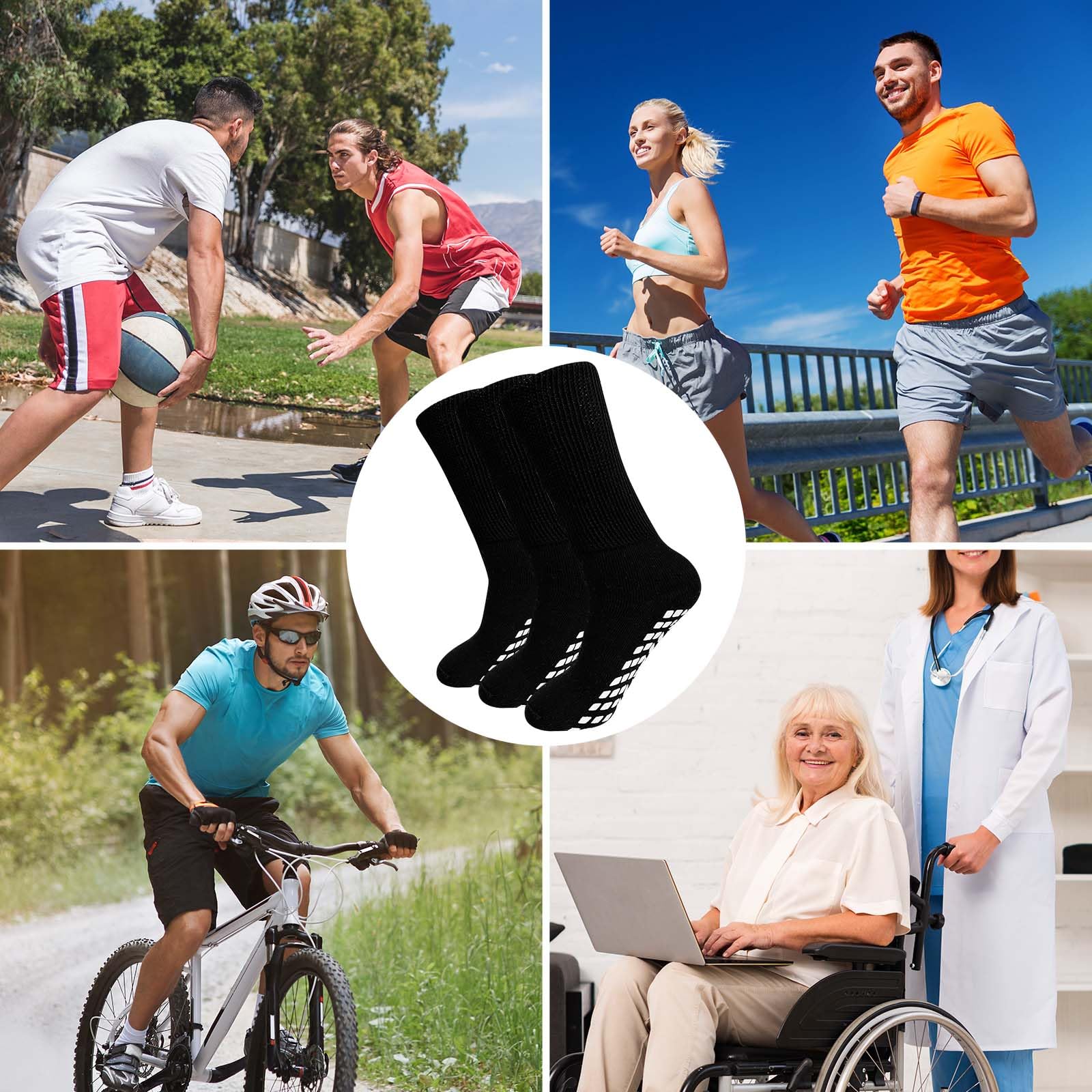 LOFIR Diabetiker Socken Herren Damen: Diabetikersocken Ohne Gummibund Baumwolle Herren ABS Socken Extra Breiter Gürtel Ohne Naht Antirutsch StopperSocken für Geschwollene Füße Schwarz 3 Paare 39-46 7